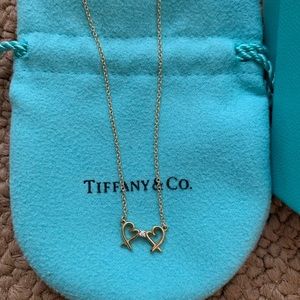 Tiffany & Co. 18k gold Double Loving Heart Pendant w/ 0.1 carat diamond